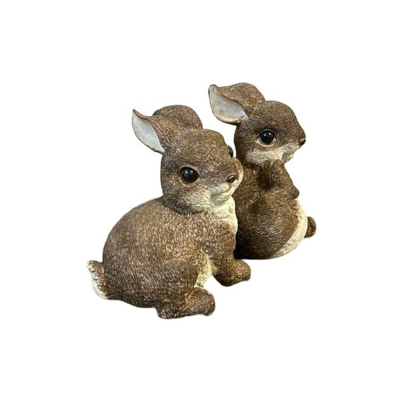 Naturecraft Pair Of Bunny Rabbit Resin Brown Tan White Cream Decor Statue Figuri - Picture 3 of 16